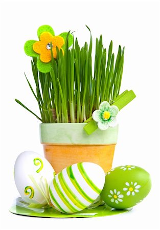 painted happy flowers - Hand painted Easter eggs and grass isolated on white background Stock Photo - Budget Royalty-Free & Subscription, Code: 400-04845336
