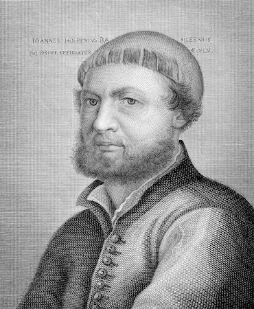 simsearch:400-06561114,k - Hans Holbein the Younger (1497-1543) on copper engraving from 1841. German artist and printmaker.   Engraved by Toschi from a drawing by A.Nizza after a self protrait by Holbein. Stock Photo - Budget Royalty-Free & Subscription, Code: 400-04845811