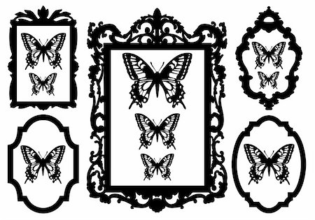 butterflies in antique picture frames, vector illustration Stock Photo - Budget Royalty-Free & Subscription, Code: 400-04845873