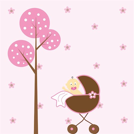 Cute pink baby girl in stroller Stock Photo - Budget Royalty-Free & Subscription, Code: 400-04846019