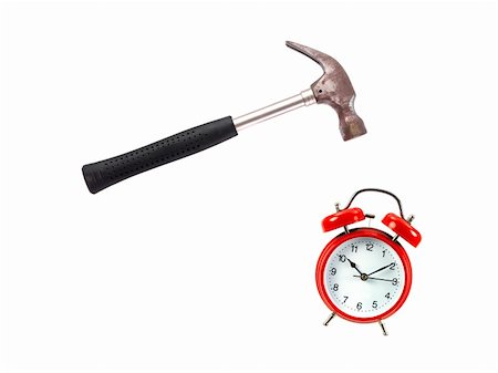 simsearch:400-04801462,k - An alarm clock and a hammer isolated against a white background Stock Photo - Budget Royalty-Free & Subscription, Code: 400-04846212