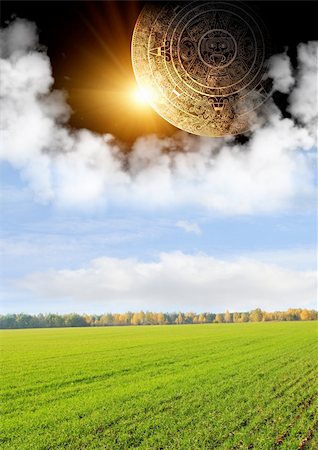 prophecy - Vertical background with Maya calendar and autumn landscape Stock Photo - Budget Royalty-Free & Subscription, Code: 400-04846460