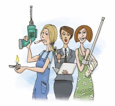 drill and cartoon - humorous illustration of three different women Stock Photo - Budget Royalty-Free & Subscription, Code: 400-04846527