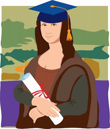 The Mona Lisa dressed as a student wearing mortar cap and holding a diploma Photographie de stock - Aubaine LD & Abonnement, Code: 400-04846957