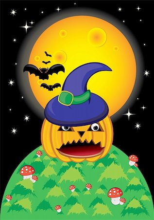 simsearch:400-05680756,k - Pumpkin Halloween Card with bat, and moon. Stock Photo - Budget Royalty-Free & Subscription, Code: 400-04847047