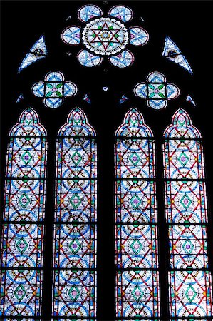Stained glass decoration in Notre Dame cathedral in Paris Stock Photo - Budget Royalty-Free & Subscription, Code: 400-04847374