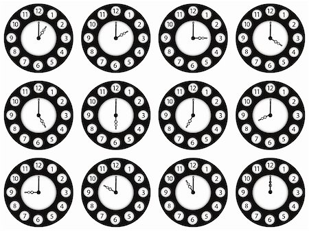 simsearch:400-05923990,k - twelve clocks showing different ours against white background, abstract vector art illustration Stock Photo - Budget Royalty-Free & Subscription, Code: 400-04847700