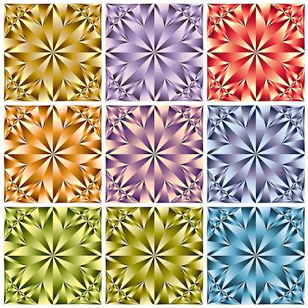 simsearch:400-04390786,k - Geometric flower shaped crystal seamless pattern. Set of different color halftone variants. Fotografie stock - Microstock e Abbonamento, Codice: 400-04847850