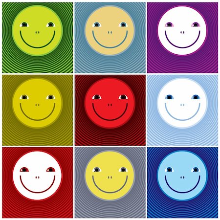 simsearch:400-05946517,k - Smiley faces icons. Set of different color smile icons with rings around. Foto de stock - Royalty-Free Super Valor e Assinatura, Número: 400-04847878