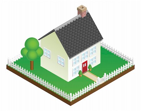 simsearch:400-04220963,k - A quaint house with picket fence in isometric view Stockbilder - Microstock & Abonnement, Bildnummer: 400-04847922