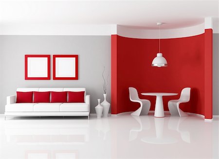 simsearch:400-04196177,k - contemporary living room with dining room corner - rendering Foto de stock - Super Valor sin royalties y Suscripción, Código: 400-04848069