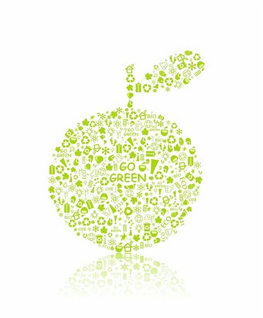 simsearch:400-05196694,k - go green eco pattern apple on white backdrop - bulb, leaf, globe, drop, apple, house, trash. Ecology concept. Stock Photo - Budget Royalty-Free & Subscription, Code: 400-04848335