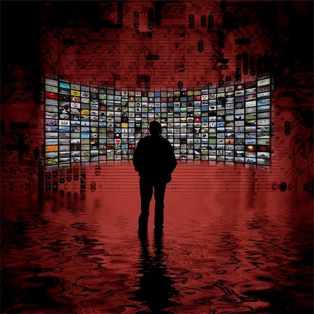 Illustration of a man standing in front of a wall of many photos Stock Photo - Budget Royalty-Free & Subscription, Code: 400-04848477