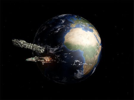 simsearch:400-05327569,k - Spaceships remove from our earth in search of new worlds to Stock Photo - Budget Royalty-Free & Subscription, Code: 400-04848496