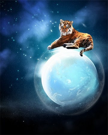 simsearch:400-05327569,k - a tiger is sitting protectively on a planet Stock Photo - Budget Royalty-Free & Subscription, Code: 400-04848505