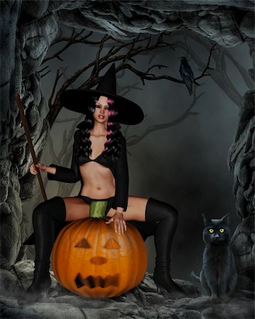 simsearch:400-05384268,k - a little witch rests on a Pumpkin Photographie de stock - Aubaine LD & Abonnement, Code: 400-04848534