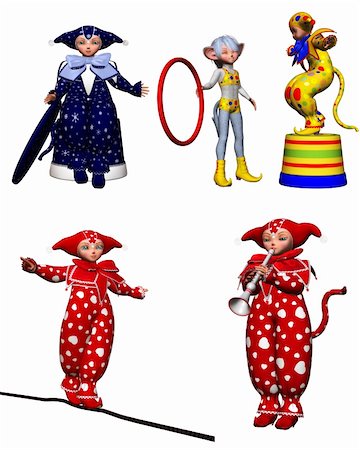 sweet harlequin clowns at the performance - isolated on white Stock Photo - Budget Royalty-Free & Subscription, Code: 400-04848743