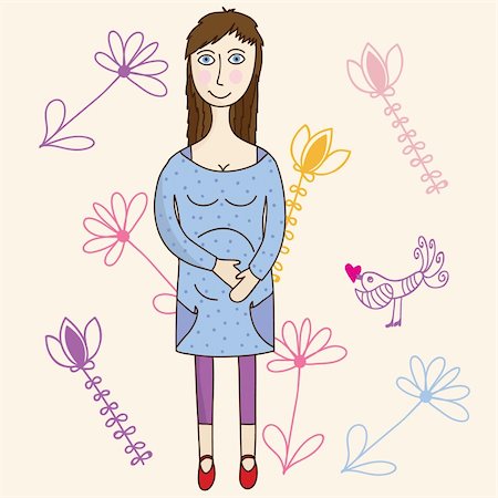 sashayezik (artist) - Beautiful pregnant girl on summer floral background Foto de stock - Super Valor sin royalties y Suscripción, Código: 400-04848856