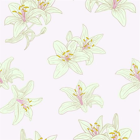 simsearch:400-06096999,k - Beautiful seamless wallpaper with blooming lilies with on background, vector illustration Stock Photo - Budget Royalty-Free & Subscription, Code: 400-04848924