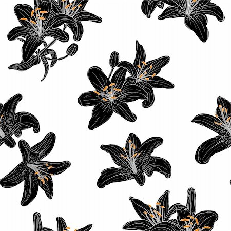 simsearch:400-04839001,k - Beautiful seamless wallpaper with blooming lilies with on background, vector illustration Stock Photo - Budget Royalty-Free & Subscription, Code: 400-04848921