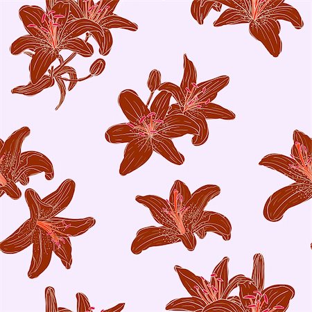 simsearch:400-06096999,k - Beautiful seamless wallpaper with blooming lilies with on background, vector illustration Stock Photo - Budget Royalty-Free & Subscription, Code: 400-04848922