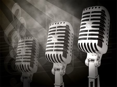 Silver vintage microphone on the background of notes Stock Photo - Budget Royalty-Free & Subscription, Code: 400-04849099