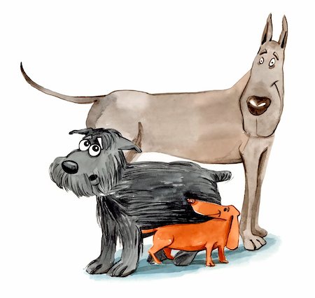 small to big dogs - humorous illustration of three dogs in different sizes Photographie de stock - Aubaine LD & Abonnement, Code: 400-04849363