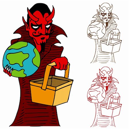 simsearch:400-04849381,k - An image of the devil holding the earth and a basket. Foto de stock - Super Valor sin royalties y Suscripción, Código: 400-04849381