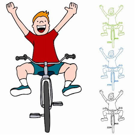 drawing practice - An image of a kid riding a bicycle without using his hands. Stock Photo - Budget Royalty-Free & Subscription, Code: 400-04849411