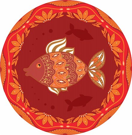 sea fish circle picture - ornamental fish on ethnic floral circle background for your design Stock Photo - Budget Royalty-Free & Subscription, Code: 400-04849866