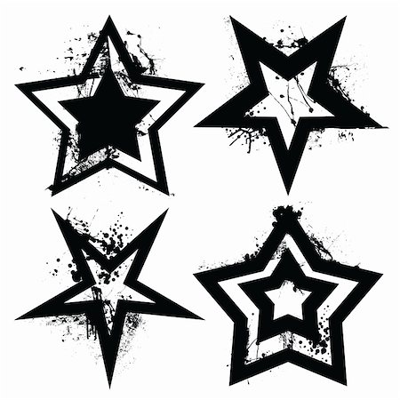 Black and white grunge star collection with ink splats and roller marks Stock Photo - Budget Royalty-Free & Subscription, Code: 400-04849867