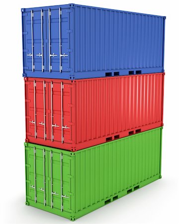 simsearch:400-05320164,k - Three freight containers stacked in a tower isolated on white background Foto de stock - Super Valor sin royalties y Suscripción, Código: 400-04840162