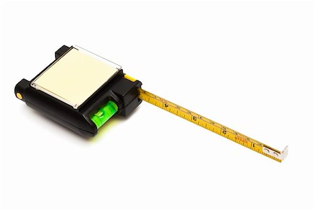 Modern tape measure with the level on a white background Fotografie stock - Microstock e Abbonamento, Codice: 400-04840427