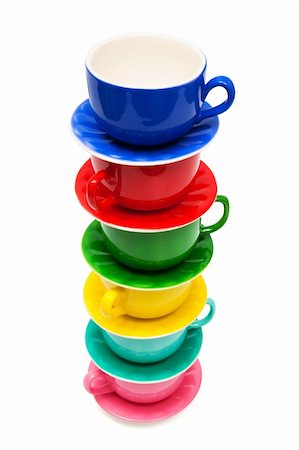 simsearch:628-02615924,k - Beautiful color cups on a white background Foto de stock - Royalty-Free Super Valor e Assinatura, Número: 400-04840432
