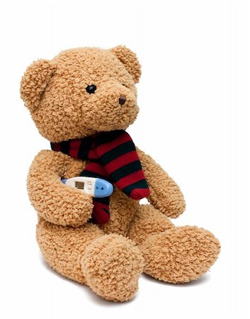 sad child toy - Sick soft toy bear with thermometer under its hand isolated on white. Stock Photo - Budget Royalty-Free & Subscription, Code: 400-04840513