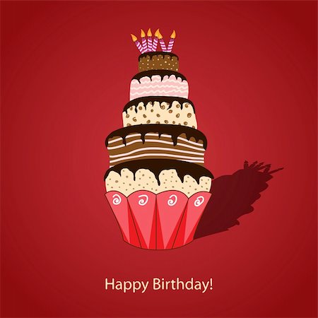 retro baking - Vector picture with birthday cake Stock Photo - Budget Royalty-Free & Subscription, Code: 400-04840550