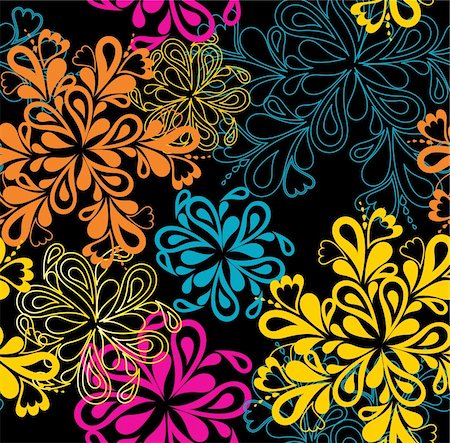 simsearch:400-05233461,k - illustration drawing of beautiful orange, pink and blue flower. Seamless vector Photographie de stock - Aubaine LD & Abonnement, Code: 400-04840591