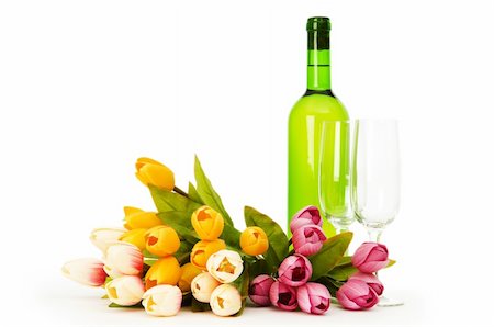 rose wine white background - Wine and flowers isolated on the white background Stock Photo - Budget Royalty-Free & Subscription, Code: 400-04840685