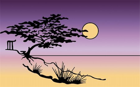 simsearch:400-04778102,k - Illustration with tree silhouette. Vector japanese background Fotografie stock - Microstock e Abbonamento, Codice: 400-04840988