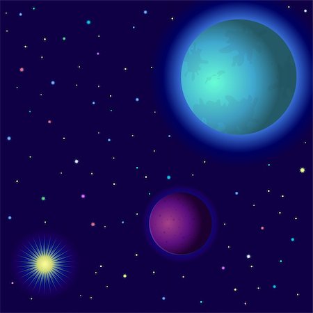 planet landscape - Vector fantastic background, space, planets, sun and stars Stock Photo - Budget Royalty-Free & Subscription, Code: 400-04841036