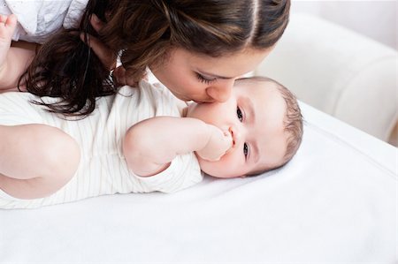 simsearch:400-05320841,k - Caucasian young mother taking care of her adorable baby at home Stock Photo - Budget Royalty-Free & Subscription, Code: 400-04841266