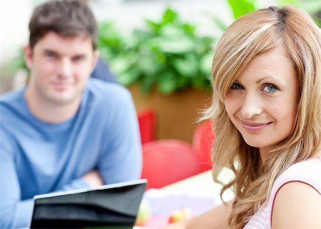 simsearch:400-05668910,k - Portrait of two bright students working in the library of their university Stock Photo - Budget Royalty-Free & Subscription, Code: 400-04841338