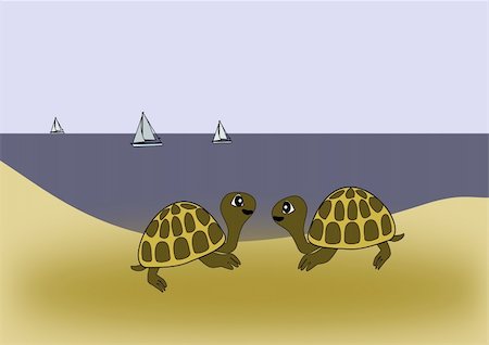friends sailing - Two turtles on the beach and yachts at sea. Stock Photo - Budget Royalty-Free & Subscription, Code: 400-04841370
