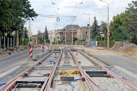 Construction of a new street with renewed tram tracks Stock Photo - Budget Royalty-Free & Subscription, Code: 400-04841622
