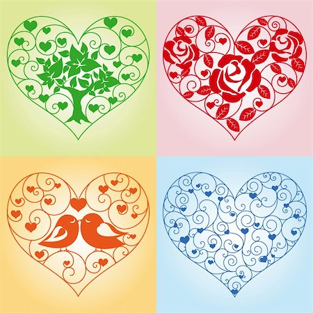 Set of beautiful floral hearts Photographie de stock - Aubaine LD & Abonnement, Code: 400-04841906