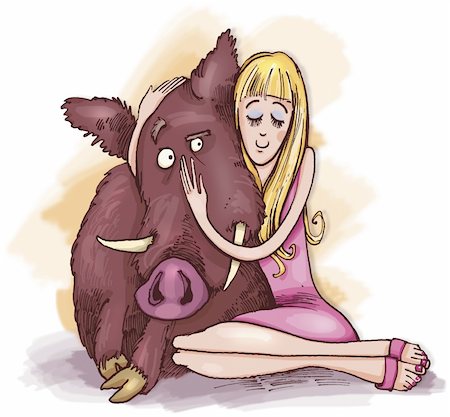 humorous illustration of woman with wild boar Stock Photo - Budget Royalty-Free & Subscription, Code: 400-04841946