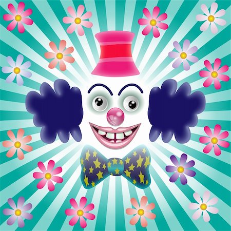 painted happy flowers - Illustration funny clown on abstract blue background. Stock Photo - Budget Royalty-Free & Subscription, Code: 400-04842026