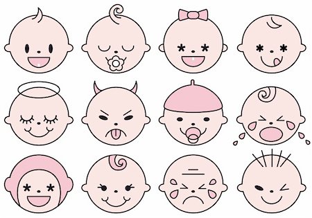 set of cute baby faces, vector illustration Foto de stock - Super Valor sin royalties y Suscripción, Código: 400-04842068