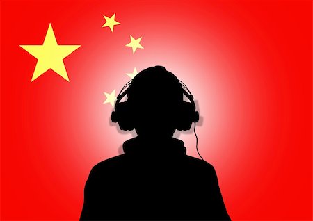 simsearch:400-04842256,k - Illustration of a person wearing headphones in-front of the flag of China Photographie de stock - Aubaine LD & Abonnement, Code: 400-04842243