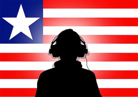 simsearch:400-04842256,k - Illustration of a person wearing headphones in-front of the flag of Liberia Photographie de stock - Aubaine LD & Abonnement, Code: 400-04842255